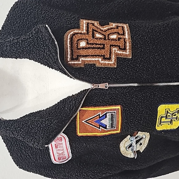 Fashion 4006, dikon Bomber Jacket with patches Zipper Black Size XL Unsex - Picture 8 of 15